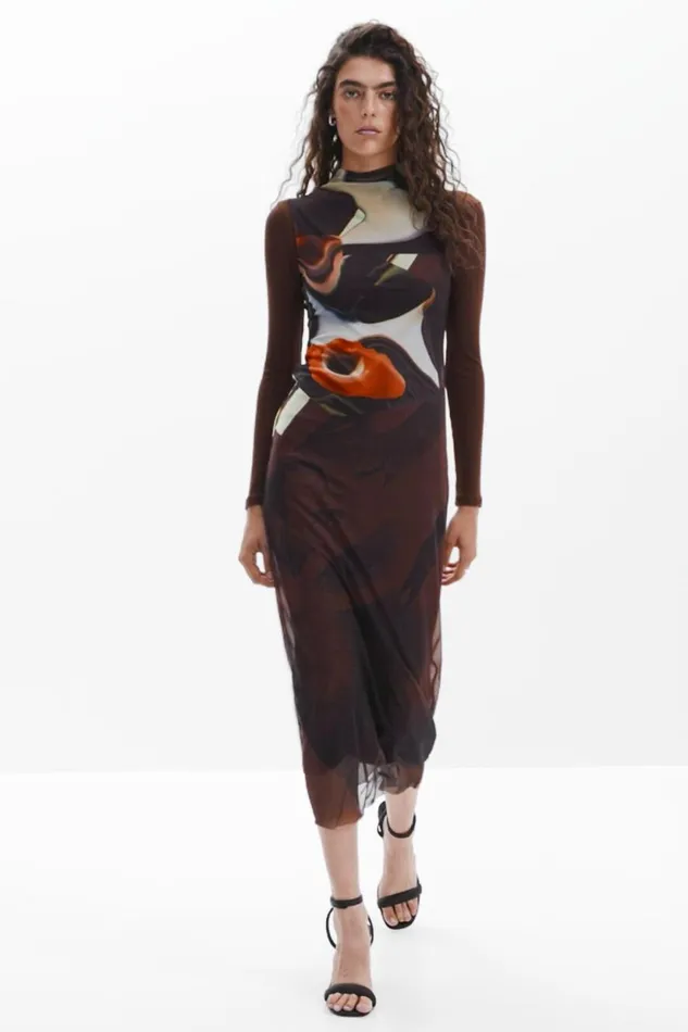 Dresses And Jumpsuits Women Desigual Multiposition Midi Dress Materialfinishes
