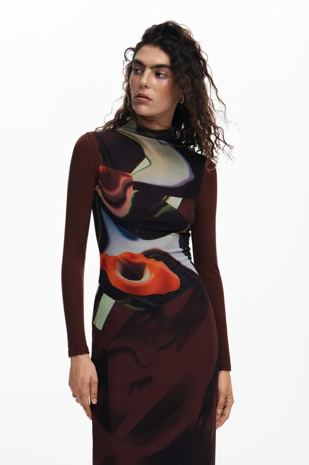 Dresses And Jumpsuits Women Desigual Multiposition Midi Dress Materialfinishes
