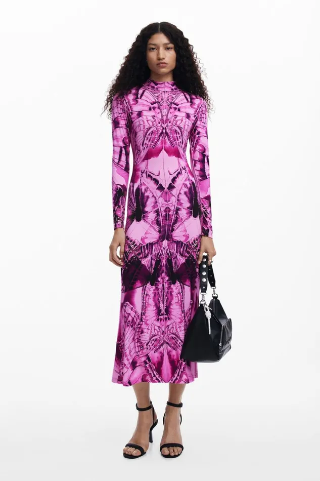 Dresses And Jumpsuits Women Desigual Printed Midi Dress Red