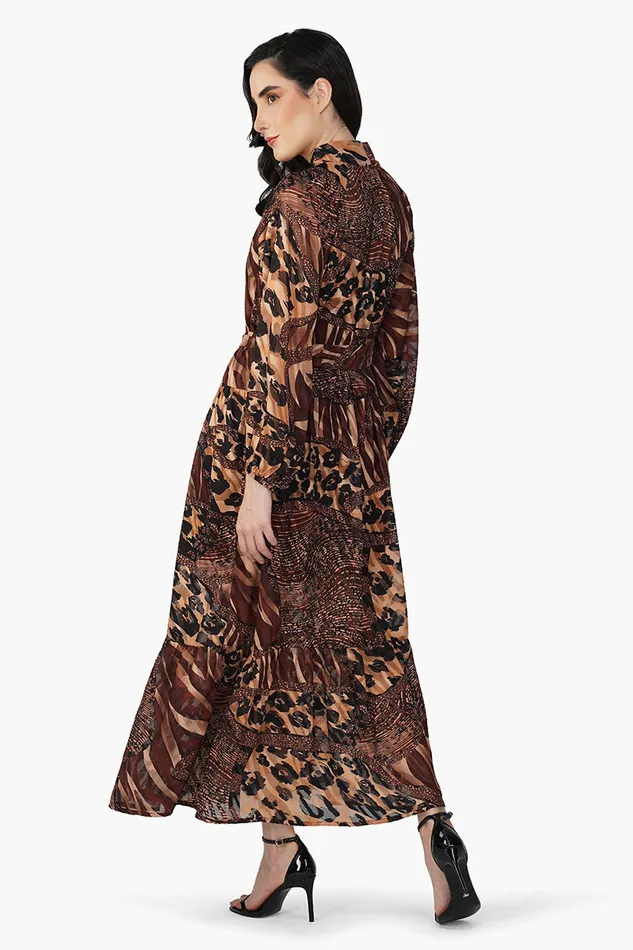 Dresses Women America and Beyond Brown Animal Patch Print Maxi Dress