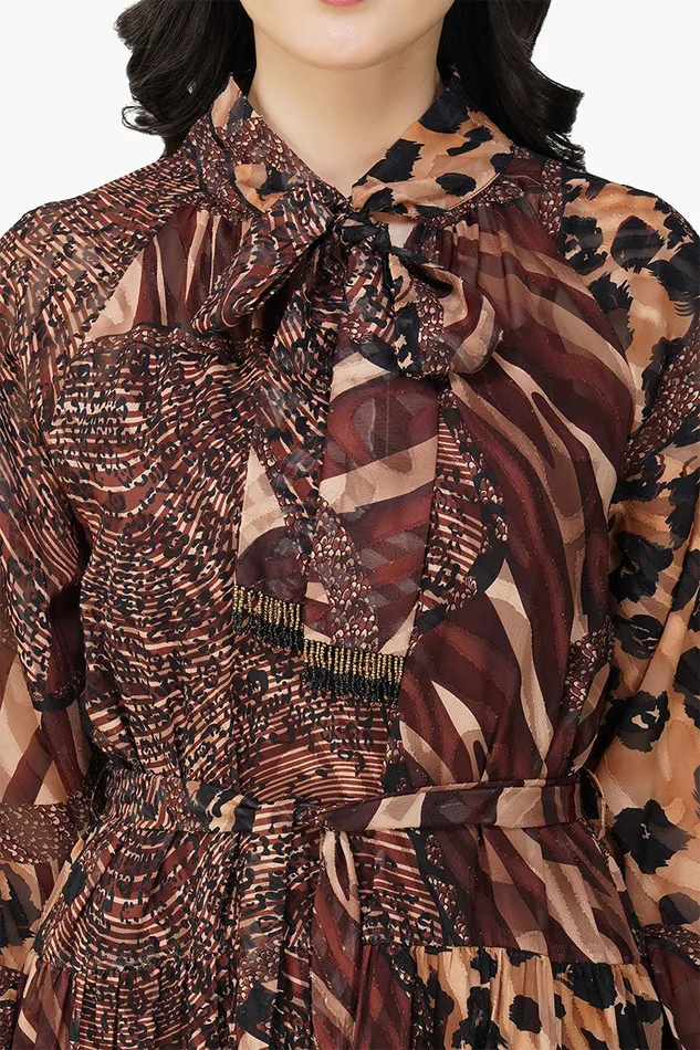 Dresses Women America and Beyond Brown Animal Patch Print Maxi Dress