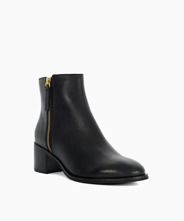 Dune London Ankle Boots Women Leather Stacked Heel Ankle Boots Black