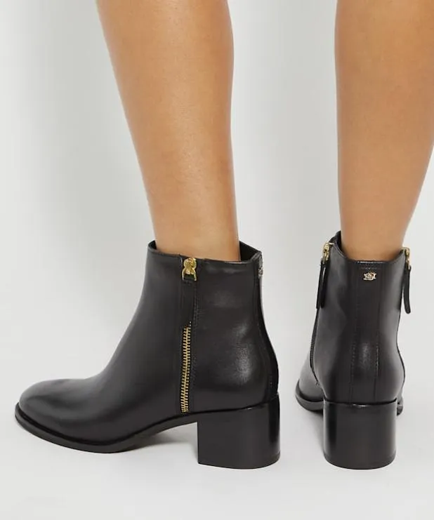 Dune London Ankle Boots Women Leather Stacked Heel Ankle Boots Black