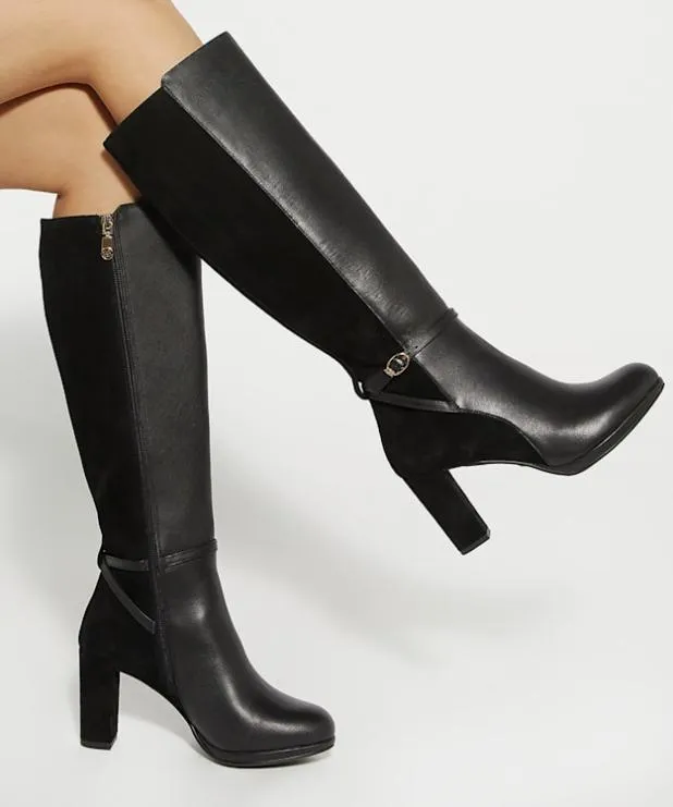 Dune London Black Boots Women Knee High Block Heel Boots Black