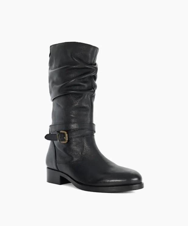 Dune London Black Boots Women Leather Mid Calf Boots Black