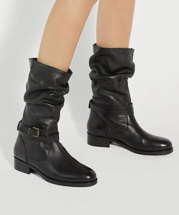 Dune London Black Boots Women Leather Mid Calf Boots Black