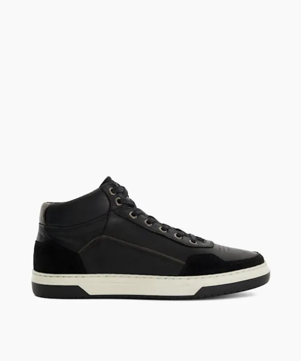 Dune London Black Shoes Men Contrast Perforated High Top Trainers Black