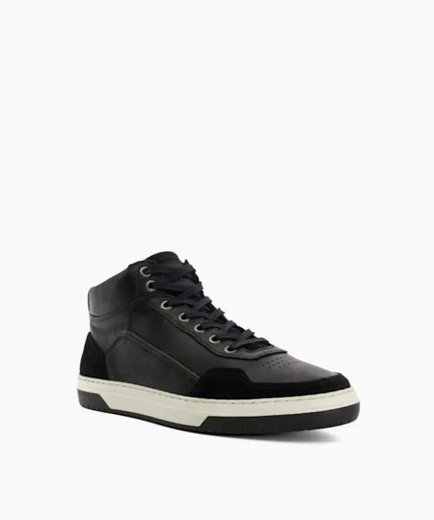 Dune London Black Shoes Men Contrast Perforated High Top Trainers Black
