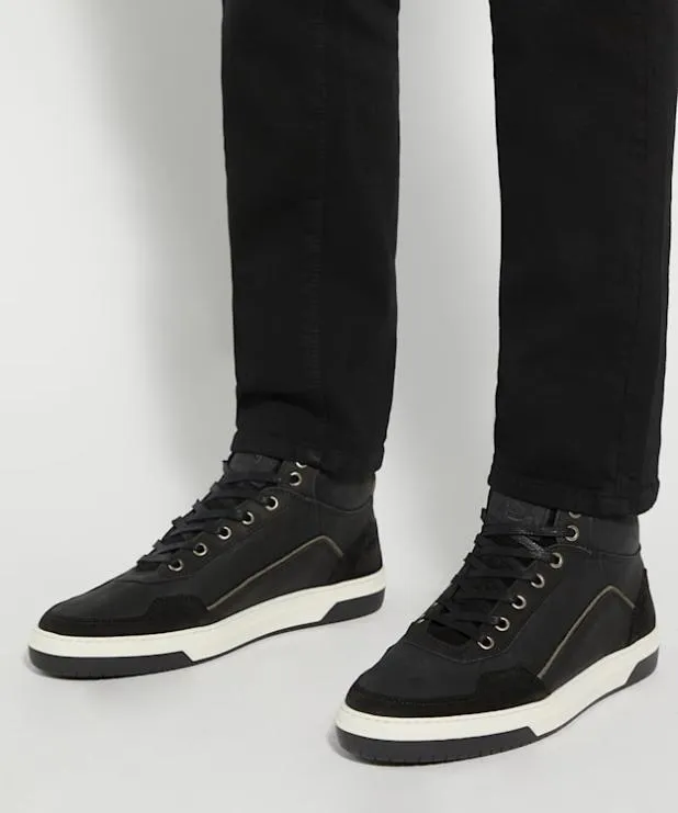 Dune London Black Shoes Men Contrast Perforated High Top Trainers Black