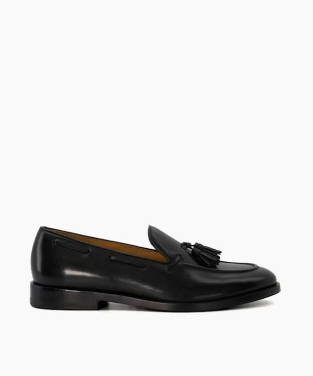 Dune London Black Shoes Men Leather Tassel Trimmed Loafers Black