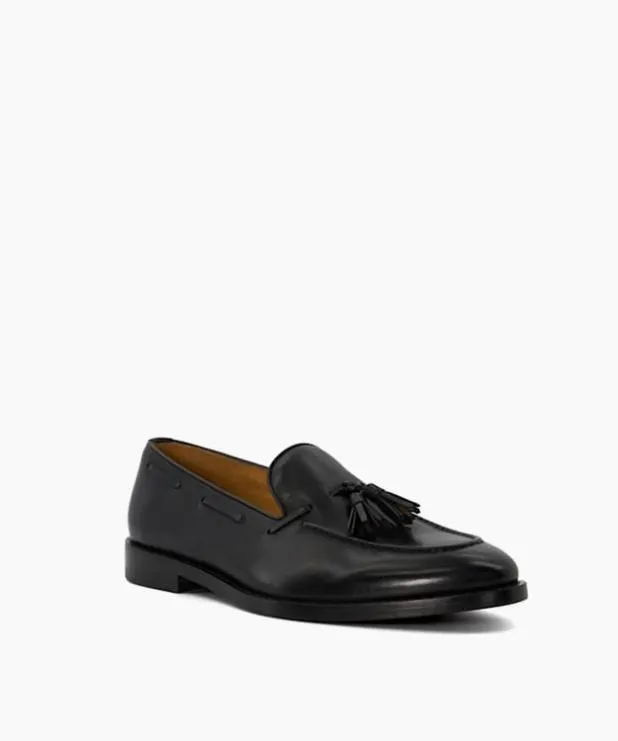 Dune London Black Shoes Men Leather Tassel Trimmed Loafers Black