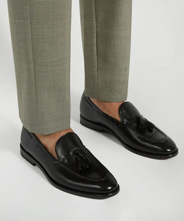 Dune London Black Shoes Men Leather Tassel Trimmed Loafers Black