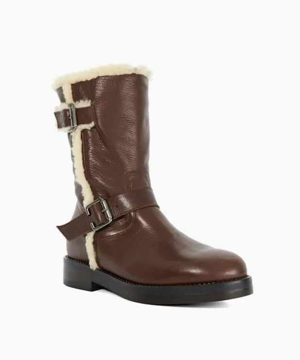 Dune London Brown Boots Women Faux Shearling Lined Boots Brown