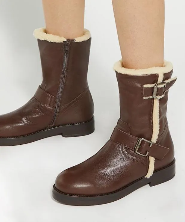 Dune London Brown Boots Women Faux Shearling Lined Boots Brown