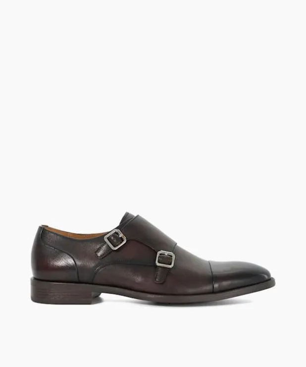 Dune London Brown Shoes Men Double Buckle Monk Shoe Brown