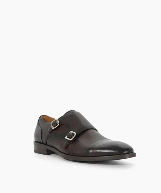 Dune London Brown Shoes Men Double Buckle Monk Shoe Brown