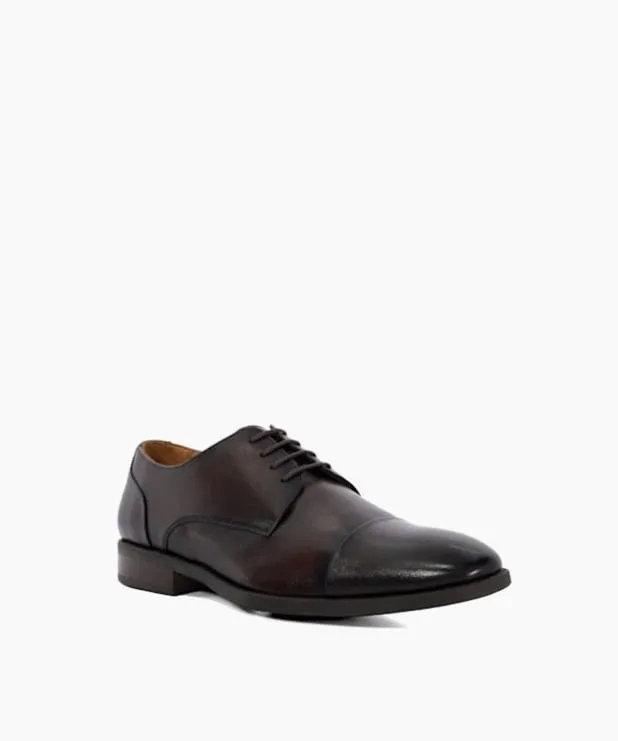 Dune London Brown Shoes Men Leather Toe Cap Lace Up Derby Brown