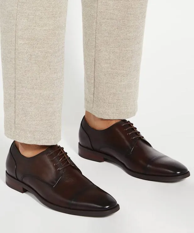 Dune London Brown Shoes Men Leather Toe Cap Lace Up Derby Brown