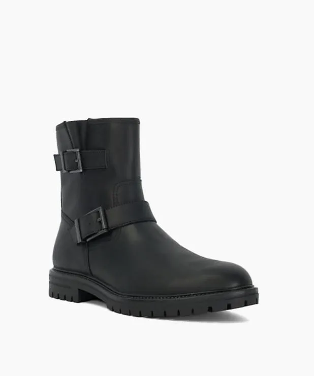 Dune London Casual Boots Men Chunky Buckle Biker Boots Black