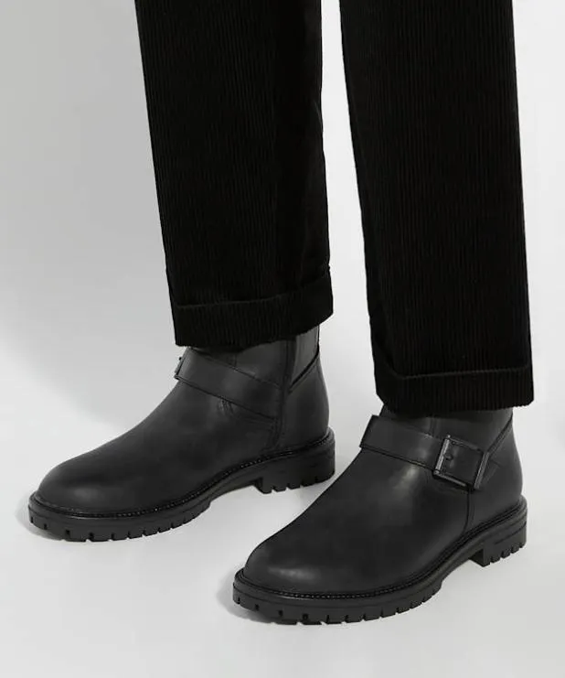 Dune London Casual Boots Men Chunky Buckle Biker Boots Black