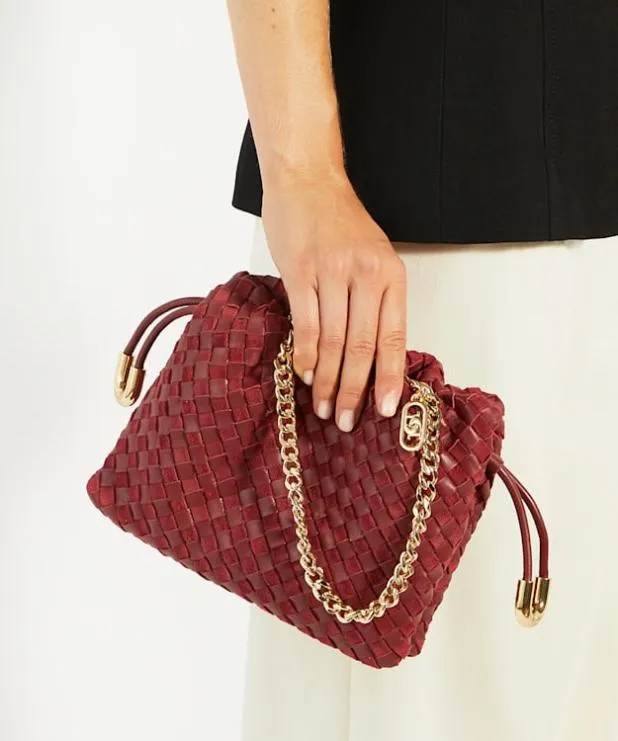 Dune London Crossbody Bags Women Small Drawstring Woven Leather Bag Red