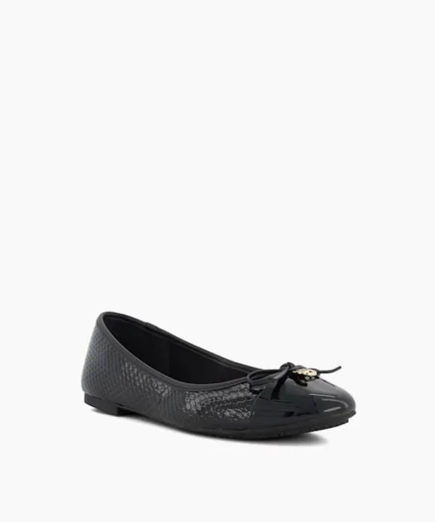 Dune London Flat Shoes Women Wide Fit CharmDetail Ballet Shoes Black