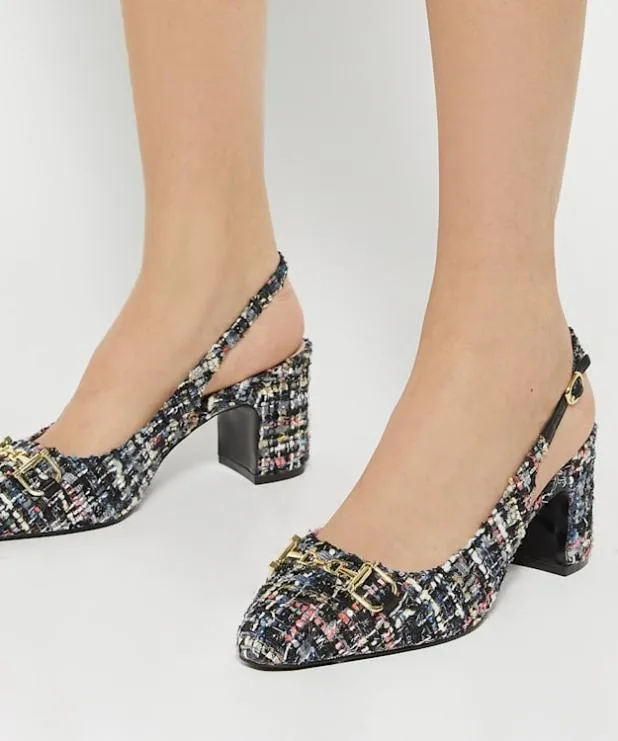 Dune London Heels Women Brand Snaffle BlockHeeled Slingback Courts Multi