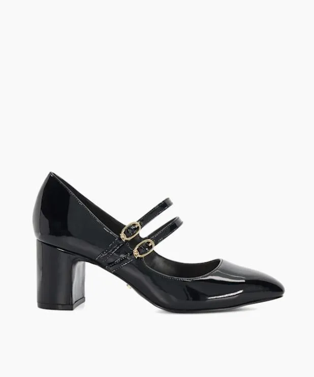 Dune London Heels Women Double Strap Block Heel Shoes Black
