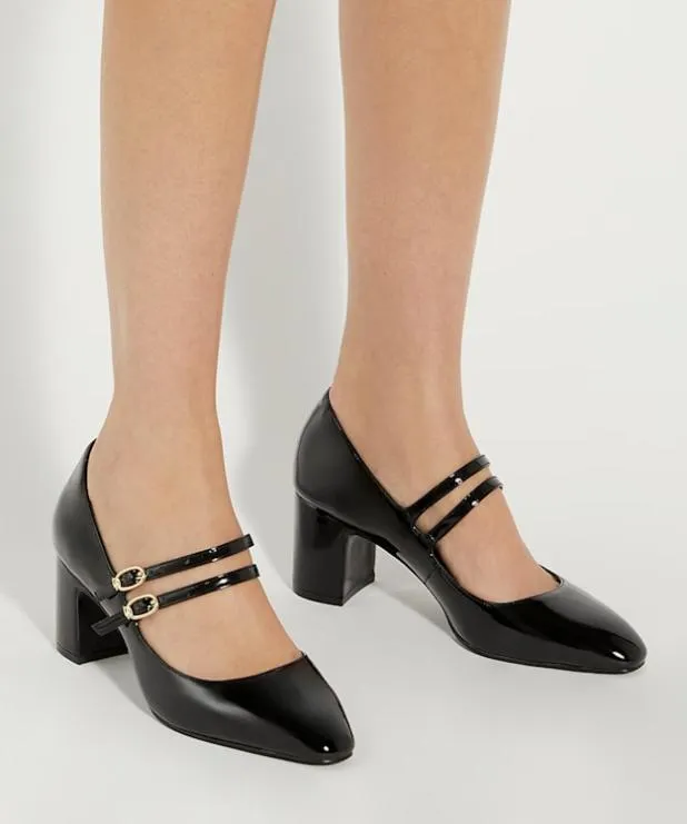 Dune London Heels Women Double Strap Block Heel Shoes Black