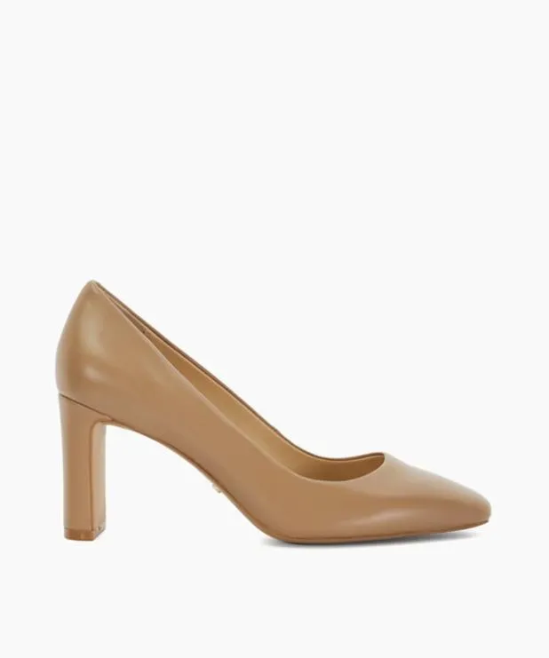 Dune London Heels Women High Block Heel Court Shoes Brown