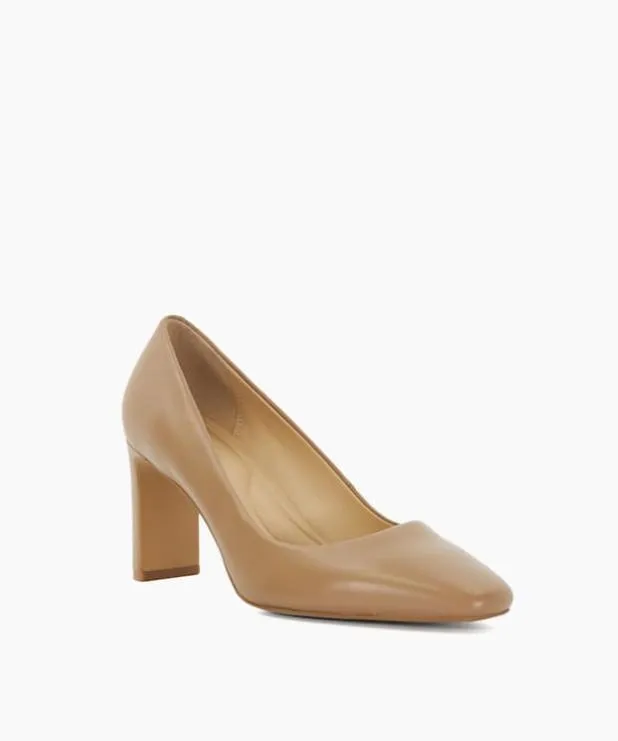 Dune London Heels Women High Block Heel Court Shoes Brown