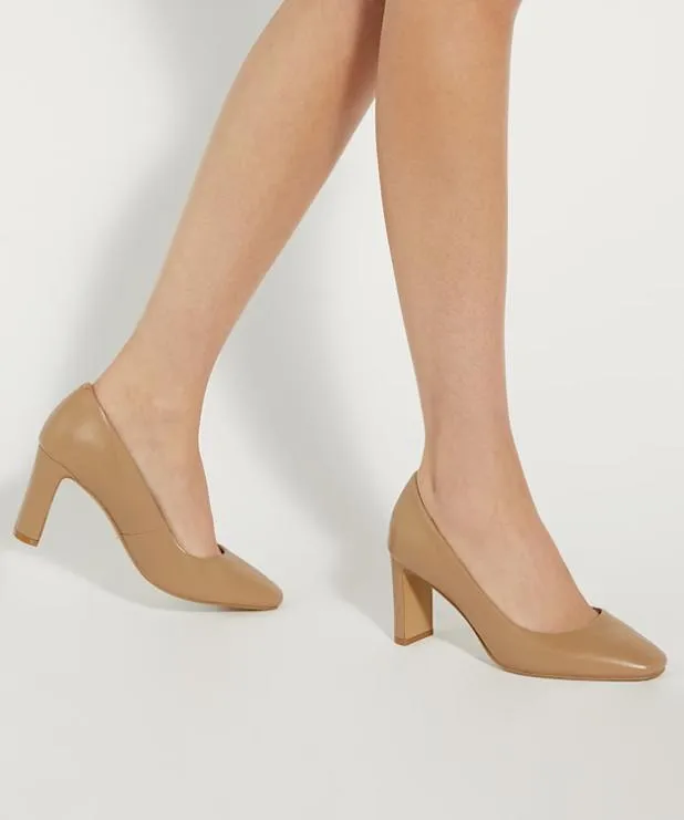 Dune London Heels Women High Block Heel Court Shoes Brown