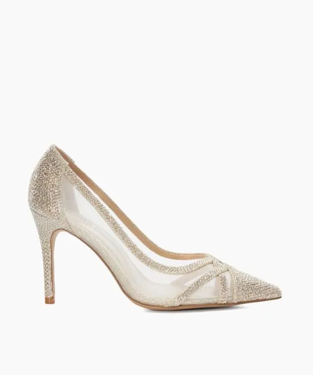 Dune London Heels Women Signature Court With Sheer Mesh Panels Metallic