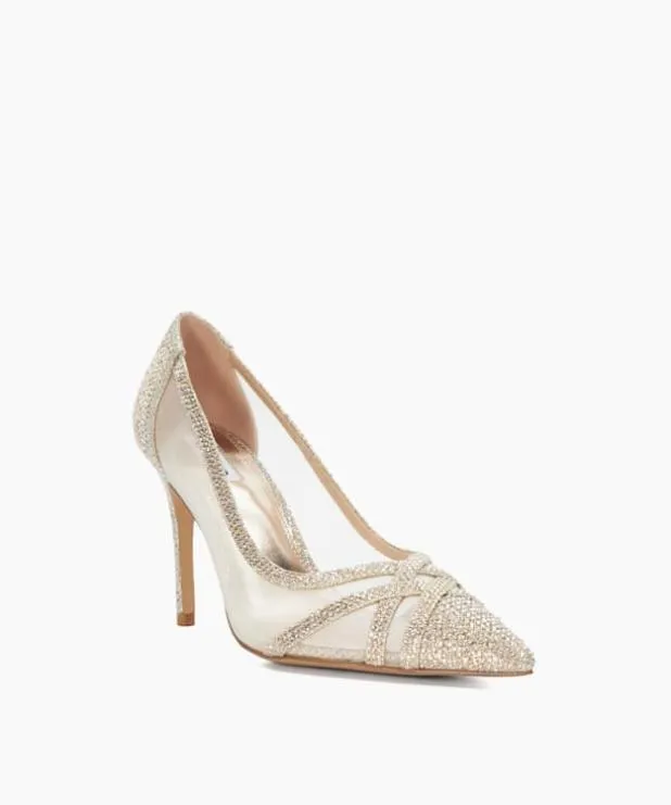 Dune London Heels Women Signature Court With Sheer Mesh Panels Metallic