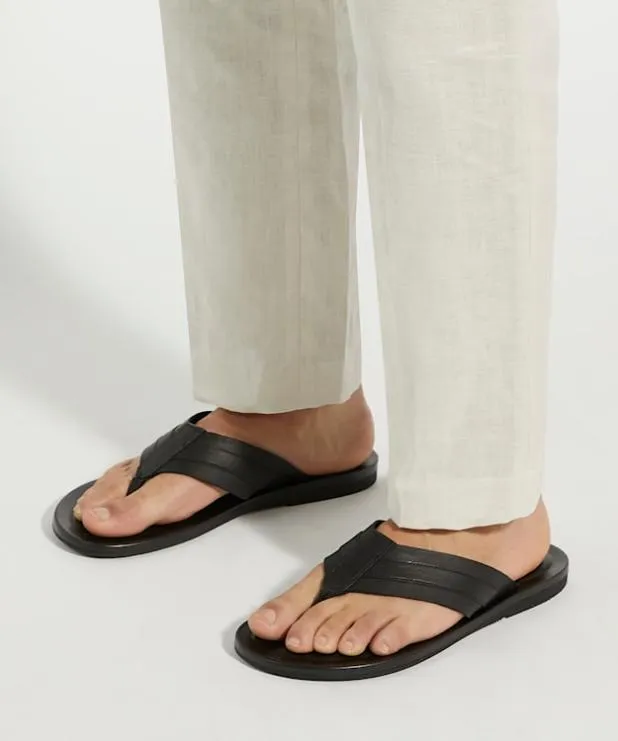 Dune London Leather Sandals Men Leather Toe Post Sandals Black