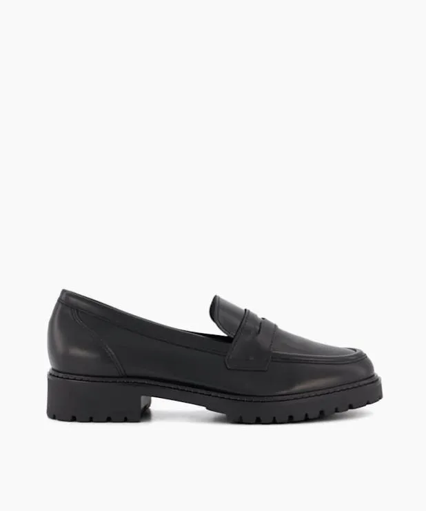 Dune London Loafers Women CleatedSole Leather PennyTrim Loafers Black