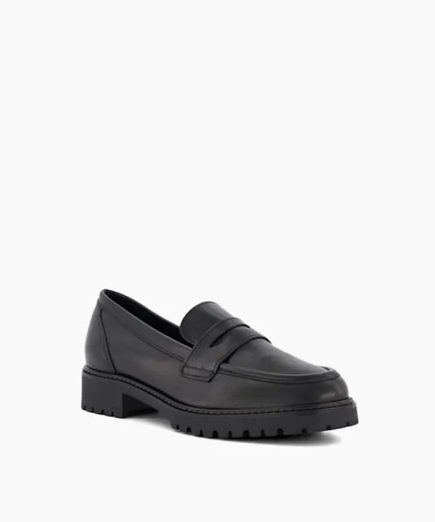 Dune London Loafers Women CleatedSole Leather PennyTrim Loafers Black