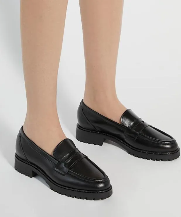 Dune London Loafers Women CleatedSole Leather PennyTrim Loafers Black