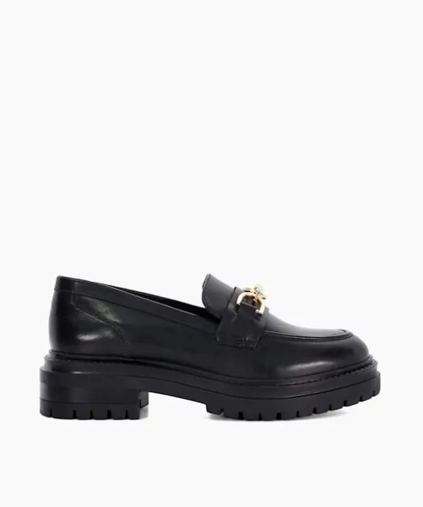 Dune London Loafers Women Leather Chain Trim Chunky Loafers Black