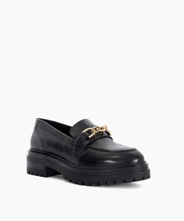Dune London Loafers Women Leather Chain Trim Chunky Loafers Black