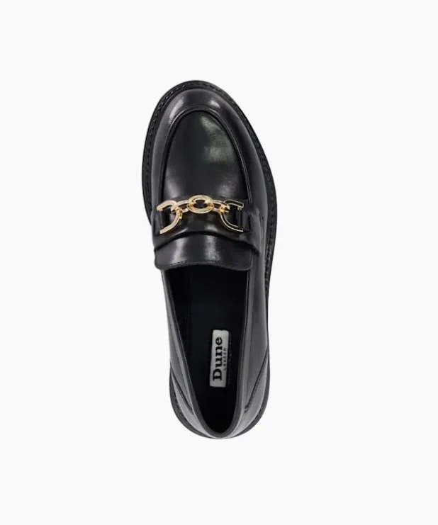 Dune London Loafers Women Leather Chain Trim Chunky Loafers Black