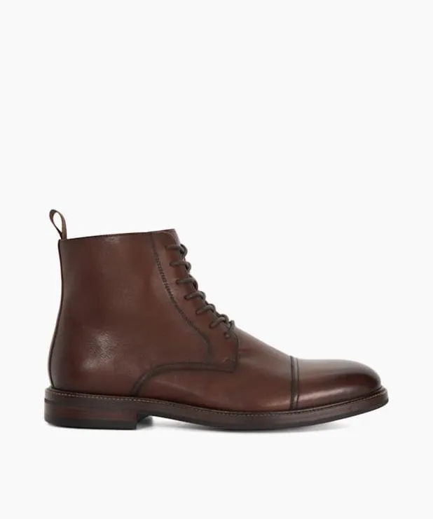Dune London Smart Boots Men Toe Cap Detail Ankle Boot Brown