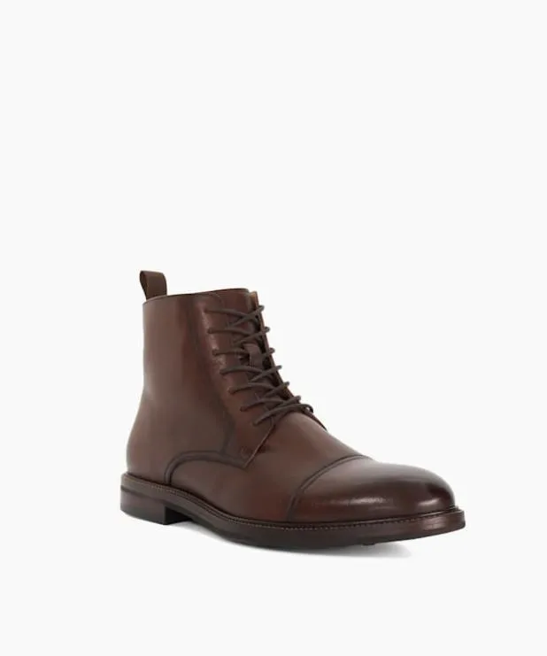 Dune London Smart Boots Men Toe Cap Detail Ankle Boot Brown