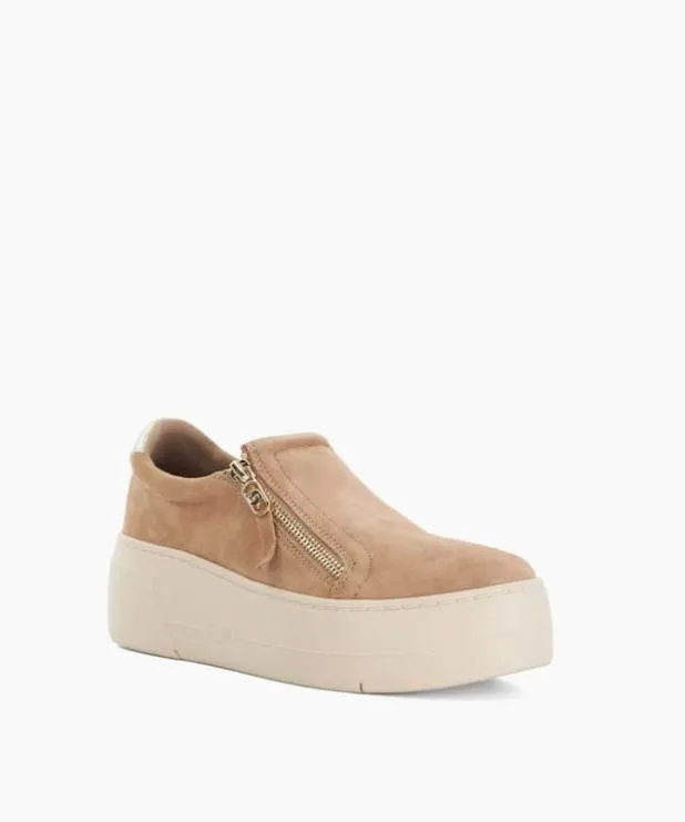 Dune London Trainers Women Suede Side Zip Chunky Flatform Trainers Brown