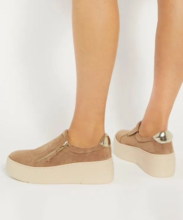 Dune London Trainers Women Suede Side Zip Chunky Flatform Trainers Brown