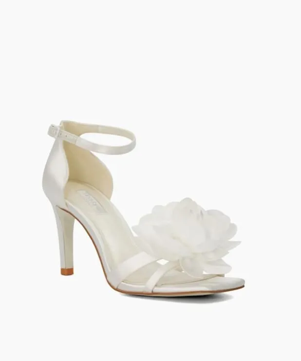 Dune London White Sandals Women Corsage Detail Ankle Strap Wedding Heels White
