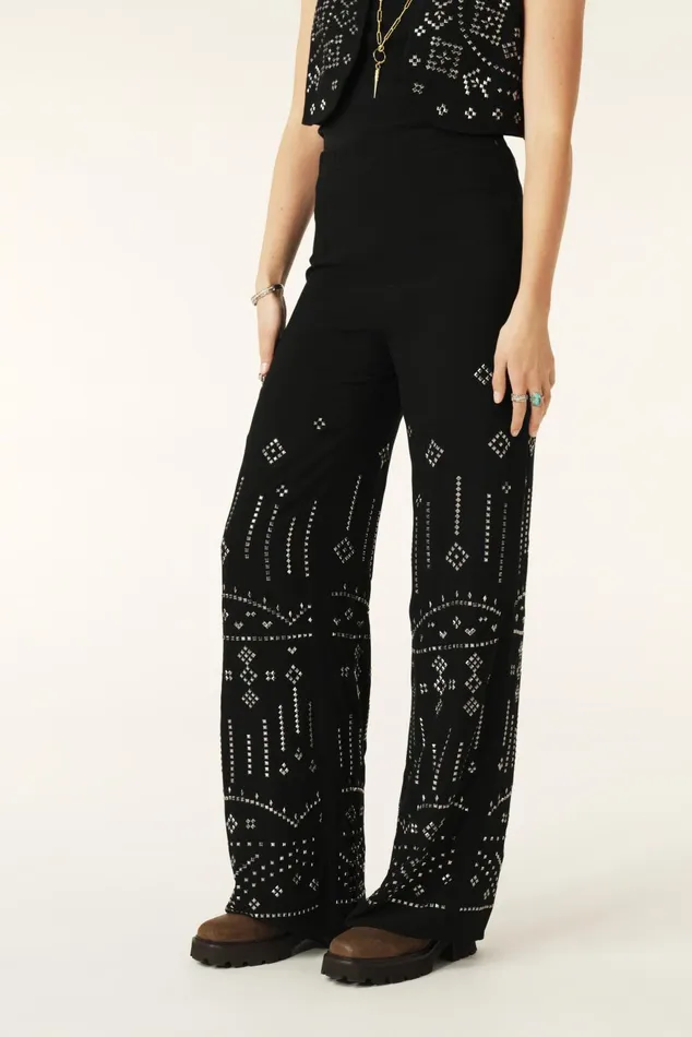 Elasticated Flared Pants Sulina Black Women Baandsh Pants and Jeans