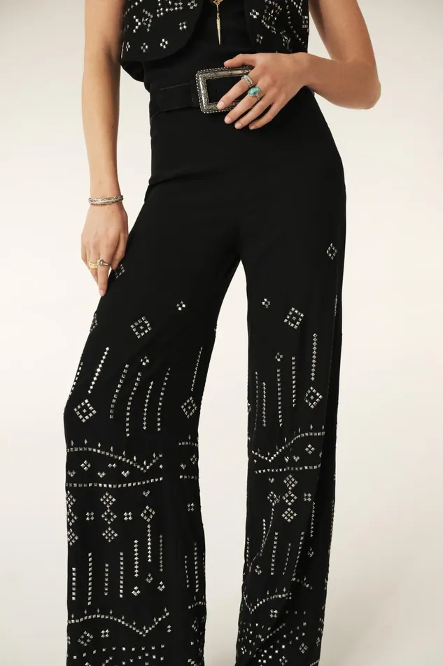 Elasticated Flared Pants Sulina Black Women Baandsh Pants and Jeans