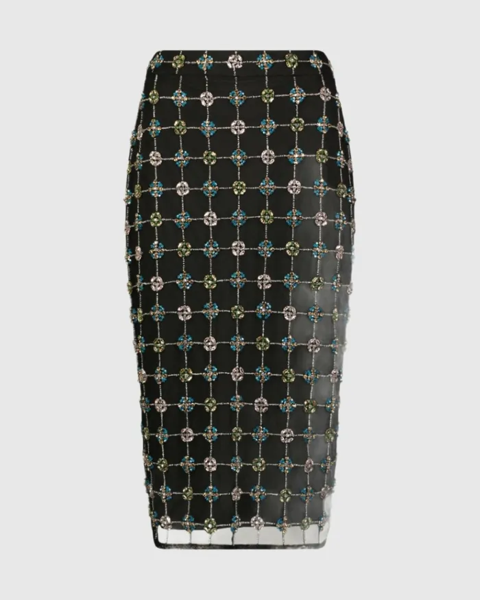 Embellished Geometrical Skirt with Rhinestones 8211 FINAL SALE Black Skirts Mac Duggal Women