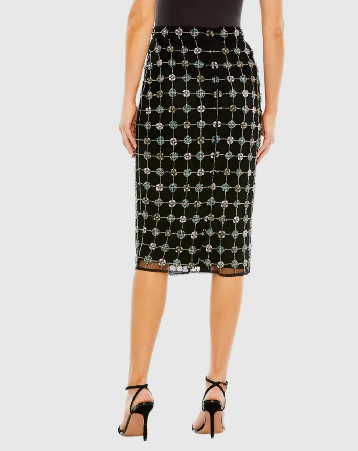Embellished Geometrical Skirt with Rhinestones 8211 FINAL SALE Black Skirts Mac Duggal Women
